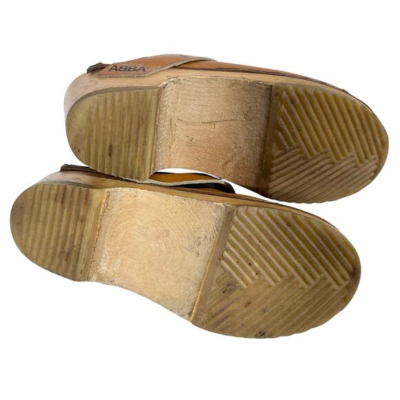 Vintage Tretorn ABBA Wooden Slippers Clogs Women 5 (35) Tan Leather Sweden 1970 - Picture 7 of 14